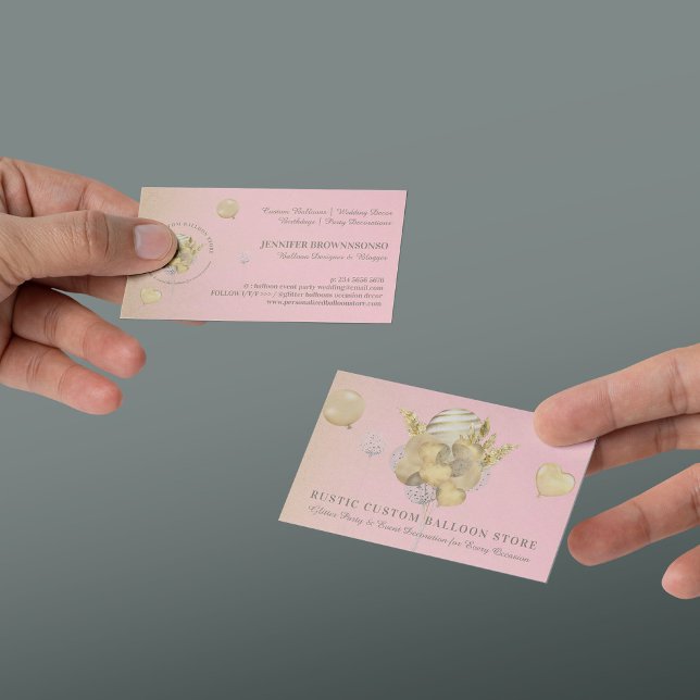 Carte De Visite Ballons festifs Rustique Or Organisateur de fête (Festive Balloons Rustic Gold Party Event Planner Business Card)