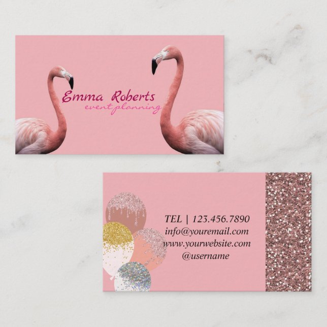 Carte De Visite Ballons Flamant Rose Planification d'événements mo (Devant / Derrière)