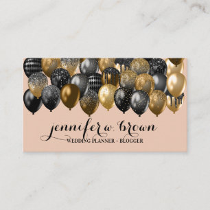 Carte De Visite Ballons noirs bronze brillants sur fonds rose