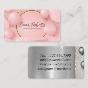 Carte De Visite Ballons Roses de Luxe pour une Fête de Révélation