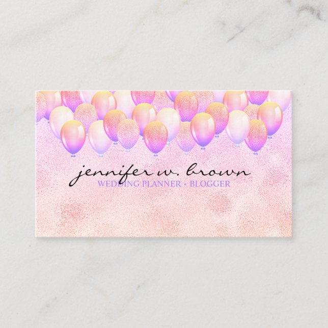 Carte De Visite Balloon Parties scintillant Mariage Anniversaire f (Devant)