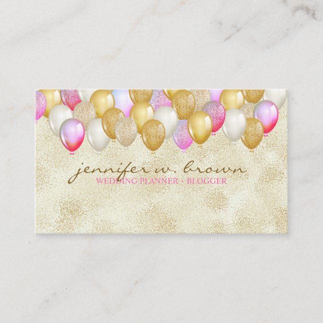 Carte De Visite Balloon Party Planner Gold Rose (Devant)
