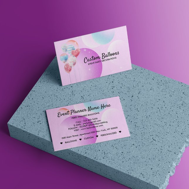 Carte De Visite Balloons Événement Organisateur Décoration rose cl (Balloons Event Party Planner Decoration light pink Business Card)