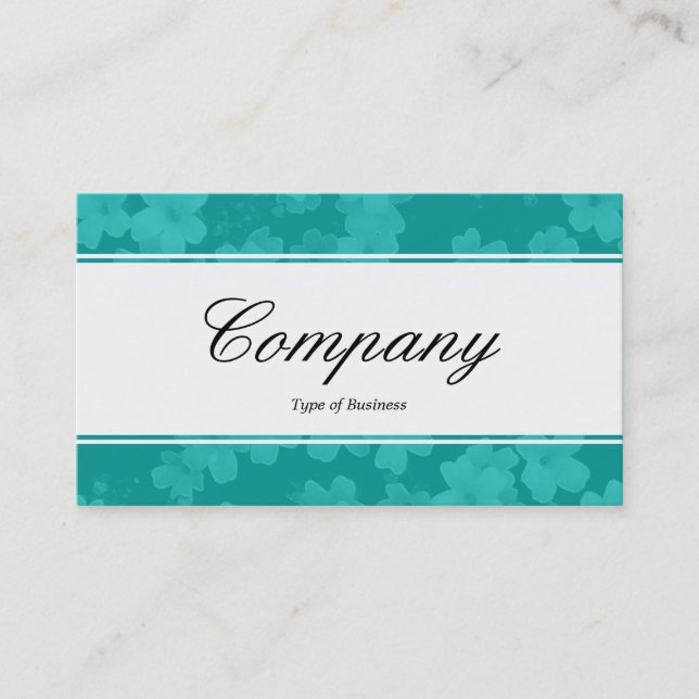Carte De Visite Bande centrale (bordé) - Script - Fleurs Aqua Blue (Devant)