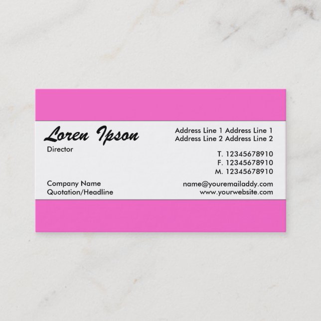 Carte De Visite Bande centrale - Rose (FF66CC) (Devant)