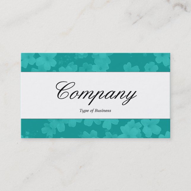 Carte De Visite Bande centrale - Script - Fleurs - Aqua Blue (Devant)