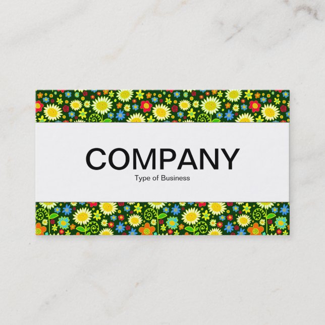 Carte De Visite Bande Centre - Fleurs Printemps - Dk Green (Devant)