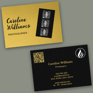 Carte De Visite Bande de film en or élégant Logo photo Code QR