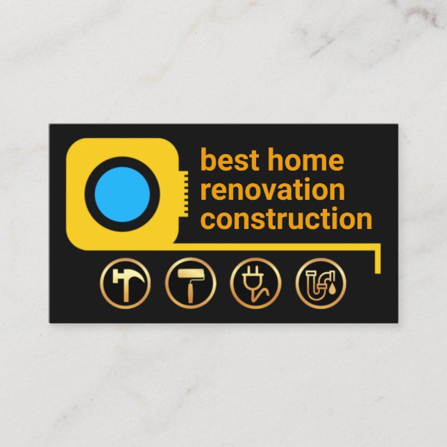 Carte De Visite Bande de mesure jaune Outils de main d'or (Devant)