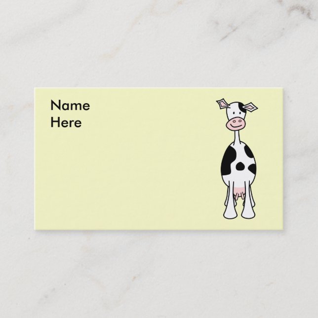Carte De Visite Bande dessinée noire et blanche de vache. Avant (Devant)