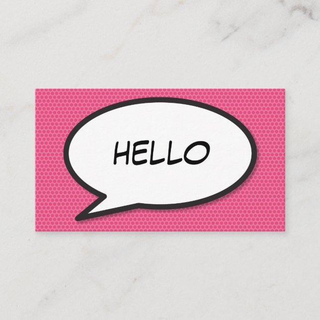 Carte De Visite Bande dessinée Pop Art HELLO Pink (Devant)