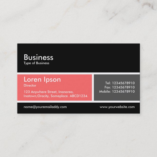 Carte De Visite Bande divisée v2 rose tropicale et gris foncé (Devant)