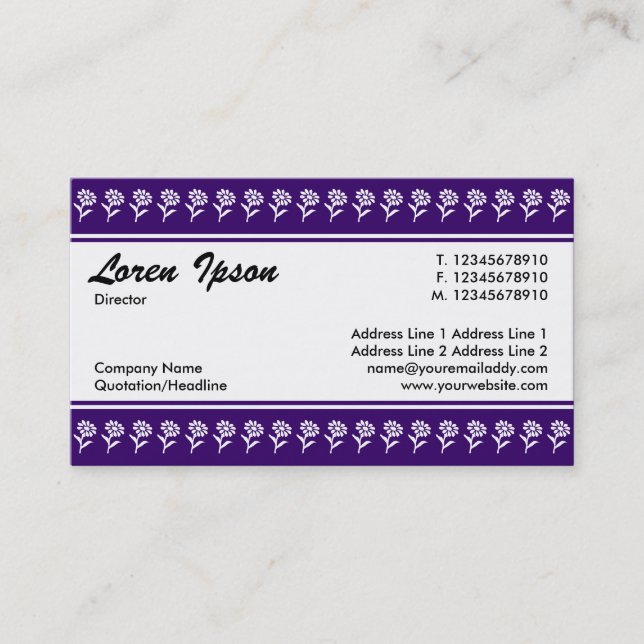 Carte De Visite Bande du centre (frontière de fleurs) - Violet pro (Devant)