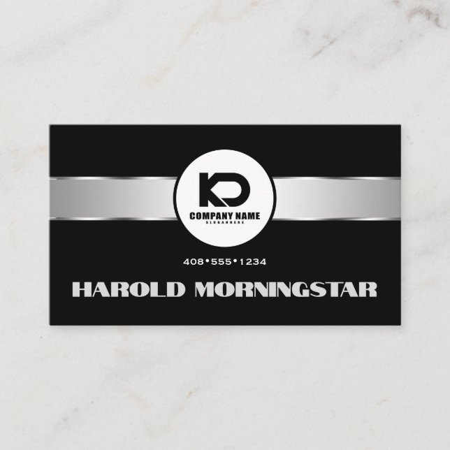 Carte De Visite Bande métallique argent noir avec code QR et logo (Devant)