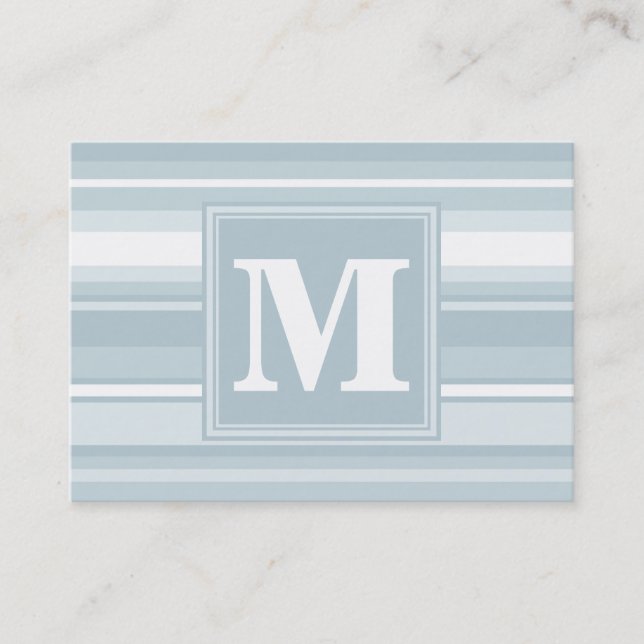 Carte De Visite Bandes bleu glace monogramme (Devant)
