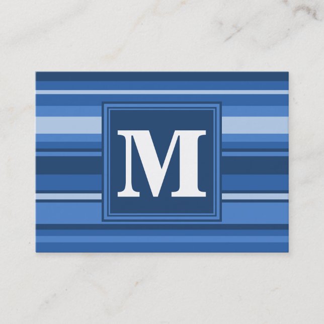 Carte De Visite Bandes bleu monogramme (Devant)