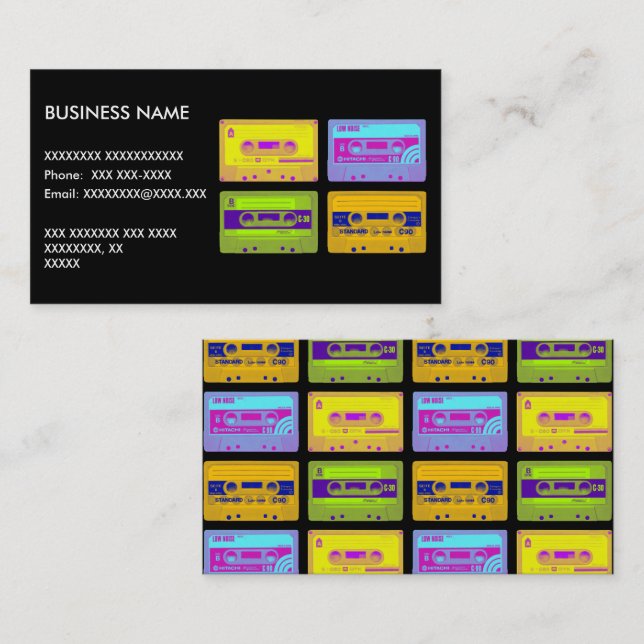 Carte De Visite Bandes Cassette Art Pop Rétro 80s (Devant / Derrière)