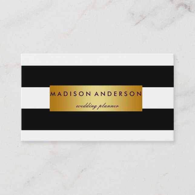 Carte De Visite Bandes Chic Noir & Blanc en Or (Devant)