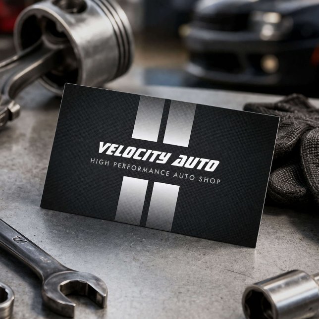 Carte De Visite Bandes de course noir Performance Auto Shop (Créateur téléchargé)