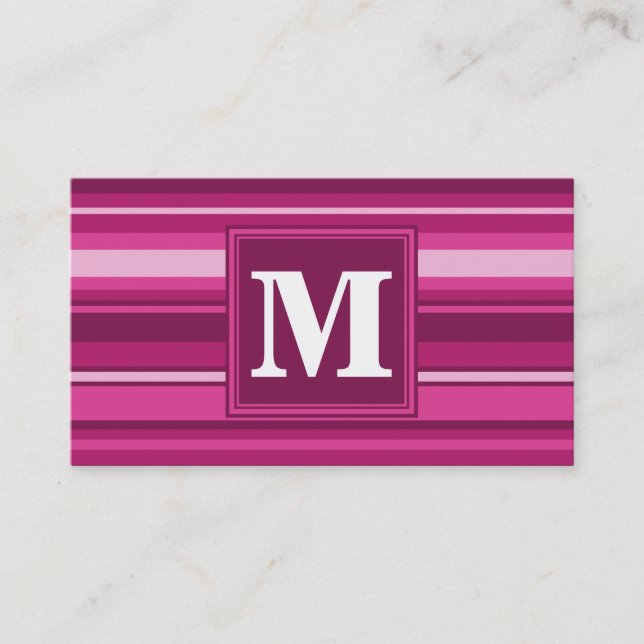 Carte De Visite Bandes de monogramme fuchsia (Devant)