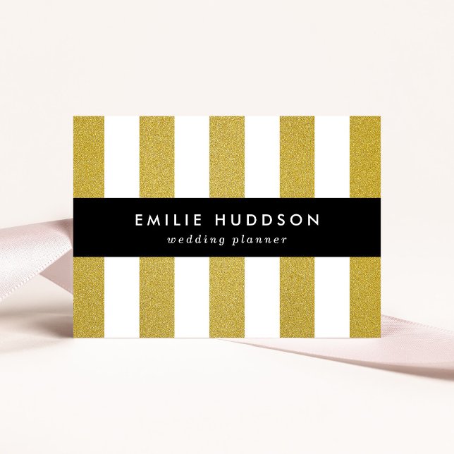 Carte De Visite Bandes d'or, Blancs, Motif rayé (Créateur téléchargé)