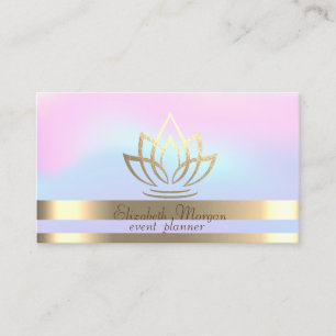 Carte De Visite Bandes dorées élégantes Lotus doré holographique