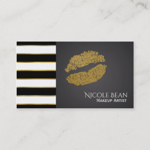 Carte De Visite Bandes noires et blanches Moderne Faux Gold Lips B