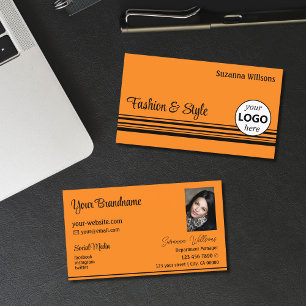 Carte De Visite Bandes noires orange avec logo et photo