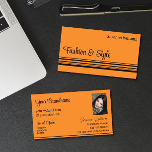 Carte De Visite Bandes noires orange avec professionnel photo