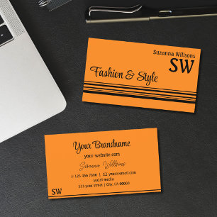 Carte De Visite Bandes noires orange clair avec Monogramme élégant