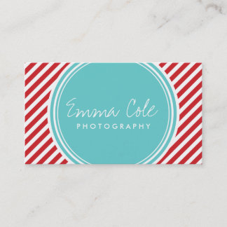 Carte De Visite Bandes turquoise et rouge de Preppy