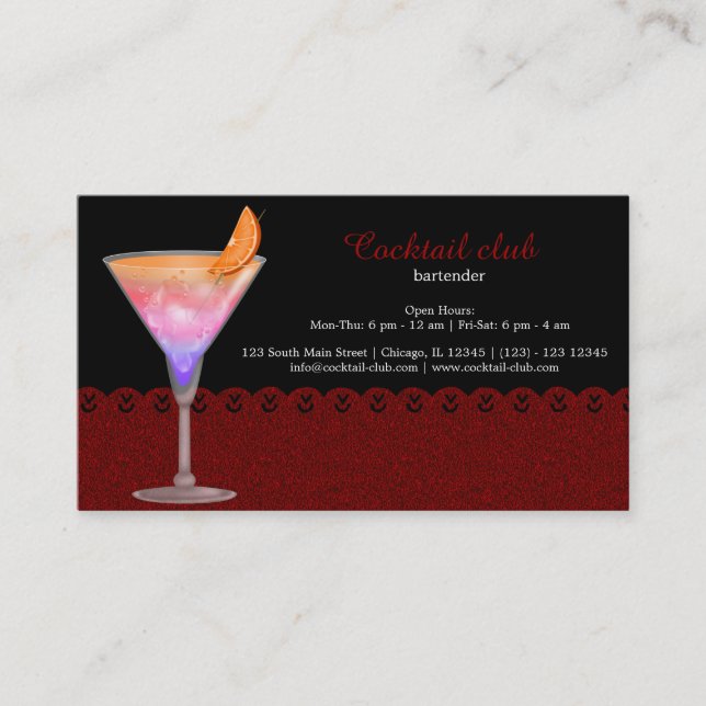 Carte De Visite Bar à cocktails (Devant)