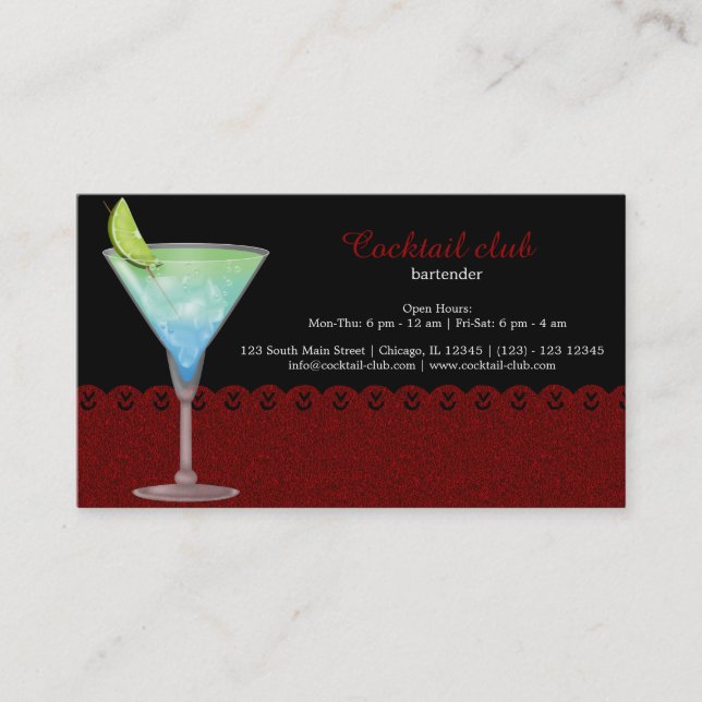 Carte De Visite Bar à cocktails (Devant)