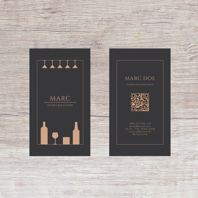 Carte De Visite Bar à vin moderne et pub local Barman Sommelier  (Créateur téléchargé)