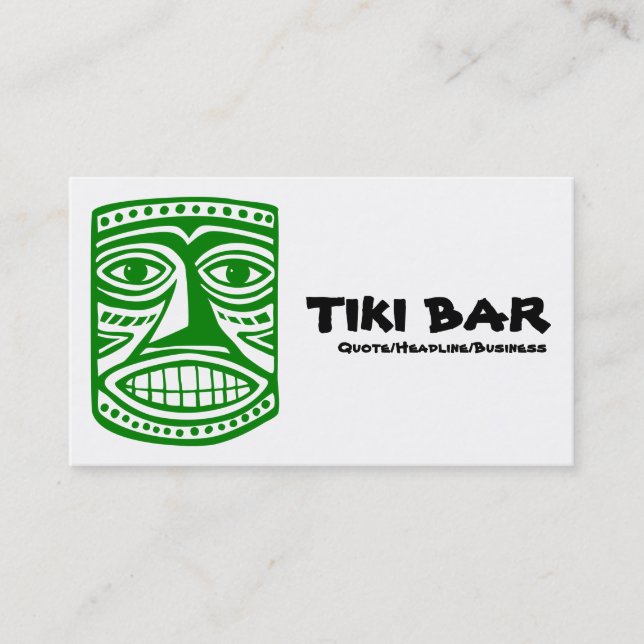 Carte De Visite Bar Tiki - Vert, Noir et Blanc (Devant)