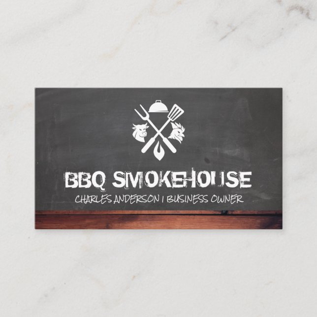 Carte De Visite Barbecue Outils Volaille de boeuf | Chalkboard Woo (Devant)