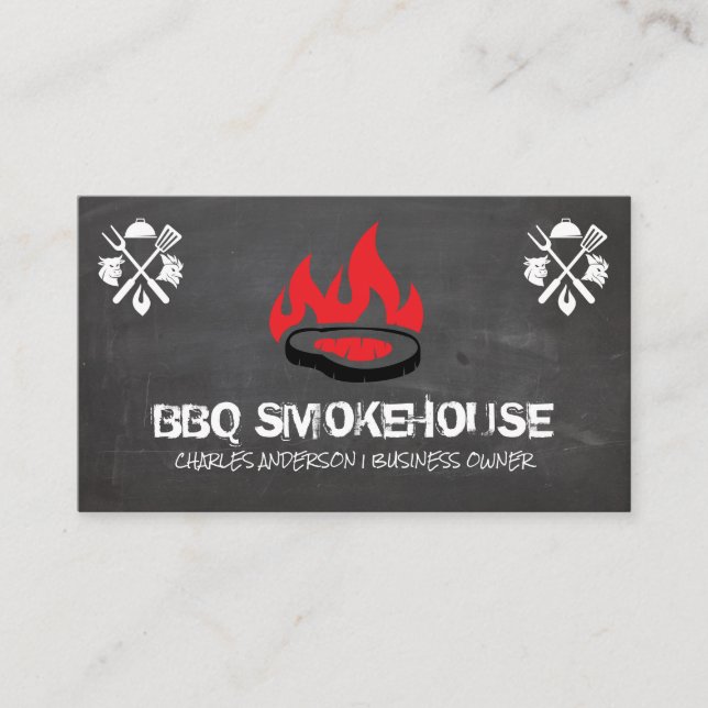 Carte De Visite Barbecue Steak on Grill Logo | Restaurant (Devant)