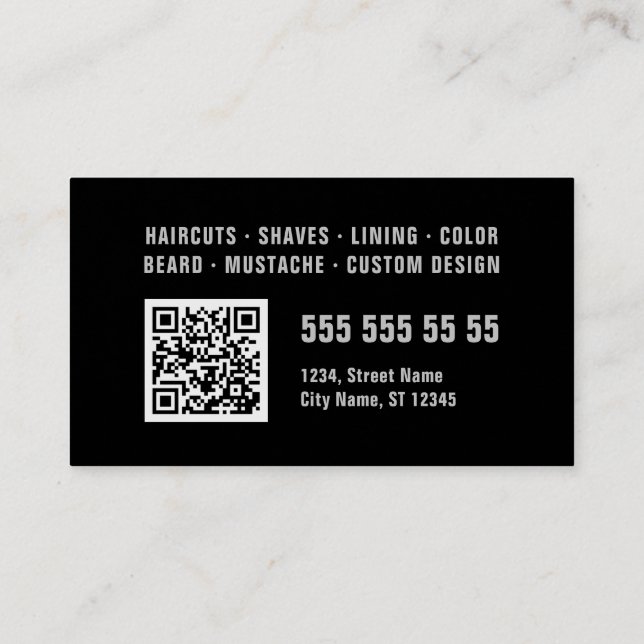 Carte De Visite Barber Black Grey Gras Typographie QR Code (Dos)