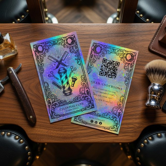 Carte De Visite Barber Business Card | Holographic Barbershop  (Créateur téléchargé)