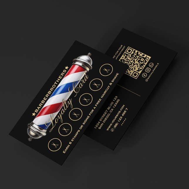 Carte De Visite Barber Classic Pole Salon de coiffure Programme de (Barber Classic Pole Barbershop Loyalty Rewards Business Card
)