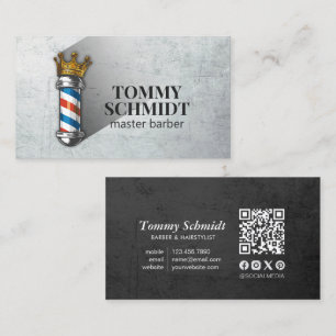 Carte De Visite Barber Hair Shop Royal Crown Barber Pole Code QR