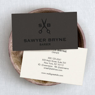 Carte De Visite Barber Hair Styliste Ciseaux Dark Suede Brown