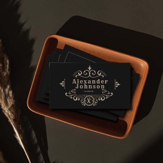 Carte De Visite Barber Hair Stylliste Barbershop Vintage Noir (Créateur téléchargé)