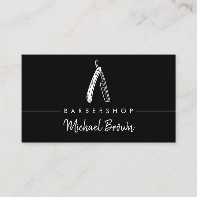 Carte De Visite Barber Logo Razor Shadow (Devant)