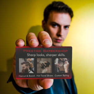 Carte De Visite Barber Moderne Attrayant en Rouge Noir Blanc