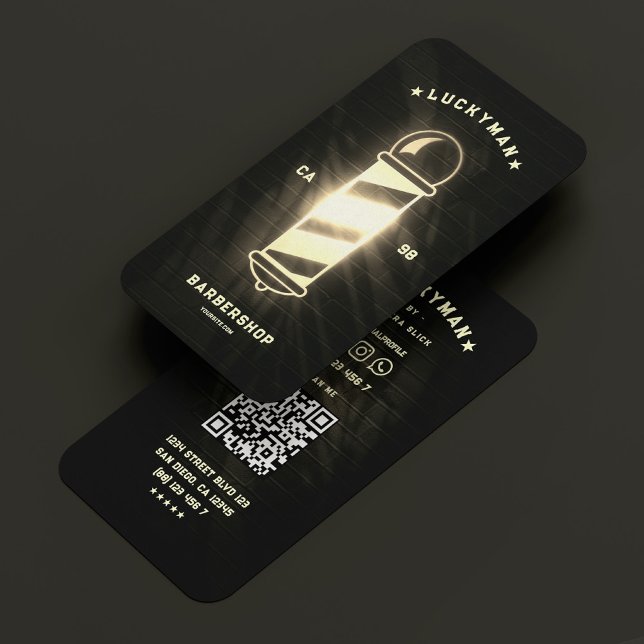 Carte De Visite Barber moderne Black Neon Gold Barbershop (Modern Barber Black Neon Gold Barbershop Business Card
)