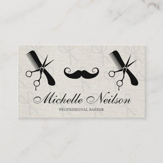 Carte De Visite Barber Mustache | Outils Comb Ciseaux (Devant)