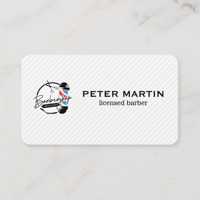 Carte De Visite Barber Pole and Scissors | Hair Cut Logo (Devant)