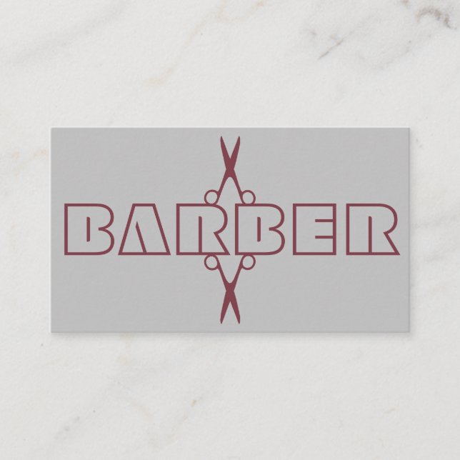 Carte De Visite Barber professionnel burgundy script ciseaux gris (Devant)