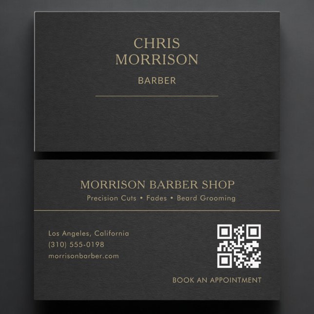Carte De Visite Barber QR Code Black Gold Professional (Créateur téléchargé)